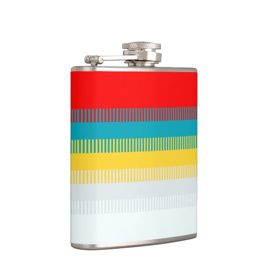 赤い青の黄色の白いグレーの抽象芸術パターユニークン フラスク (右)