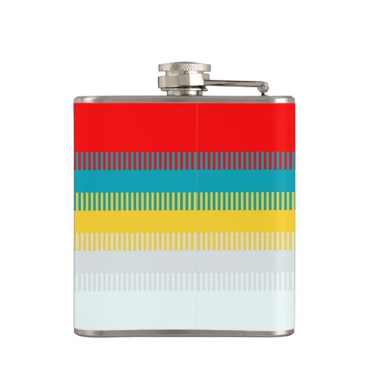 赤い青の黄色の白いグレーの抽象芸術パターユニークン フラスク (裏面)