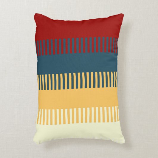 赤い青の黄色の白い灰色のパターユニークンをミュート アクセントクッション (正面(垂直))
