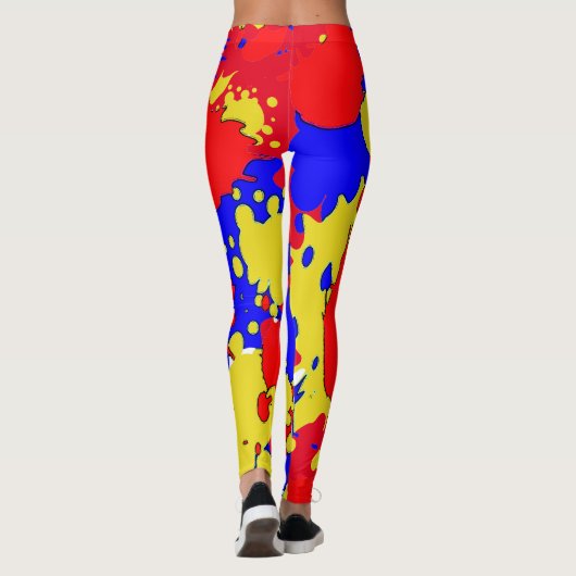 赤い青の黄色の絵を描(ばちゃばちゃ)跳ねる抽象芸術レギンス レギンス (裏面)