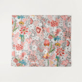 赤い青の黄色の野生の花チューリップ葉、フローラ タペストリー (正面(横))