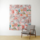 赤い青の黄色の野生の花チューリップ葉、フローラ タペストリー (インサイチュ)