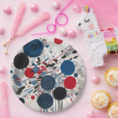 赤い青の黒と灰色の円とドリッ絵を描プ ペーパープレート (パーティー)