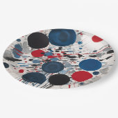 赤い青の黒と灰色の円とドリッ絵を描プ ペーパープレート (アングル)