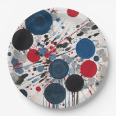 赤い青の黒と灰色の円とドリッ絵を描プ ペーパープレート (正面)