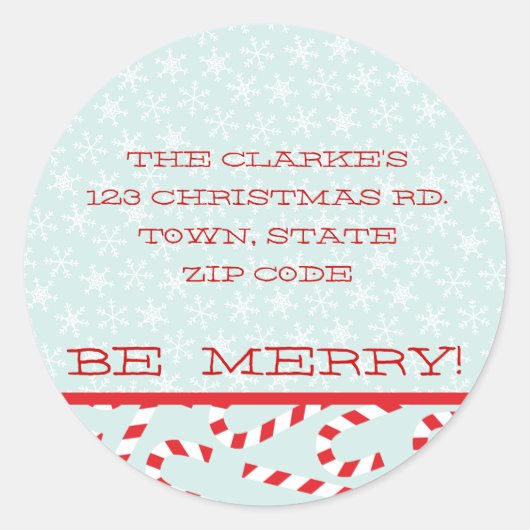 赤い青はメリークリスマスアドレスのステッカー ラウンドシール (正面)