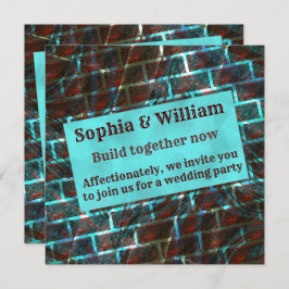 赤い青みがかった染み、スクラッチ、グリッドまたはレンガの効果 招待状