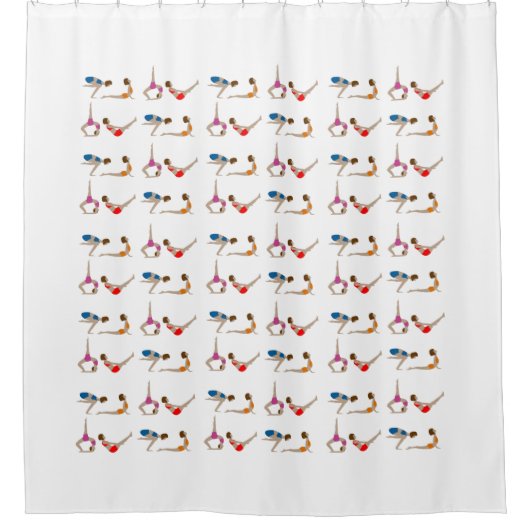 赤い青カラフル色の黄色のヨガポーズのシャワーカーテン シャワーカーテン (正面)