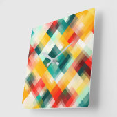 赤い青緑の黄色の白の抽象芸術パターン スクエア壁時計 (傾斜)