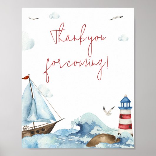 赤い青航海のの赤ちゃんシャワーありがとうござ来う ポスター (正面)