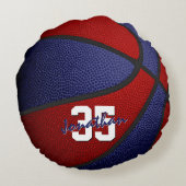 赤い青色のスクールカラー男の子バスケットボールの女の子 ラウンドクッション (裏面)