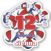 赤い青色のチームカラーバスケットボールの子供のスポーツ シール (正面)