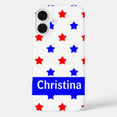 赤い青色の星模様の白い背景のパーソナライズ Case-Mate iPhoneケース (裏面)