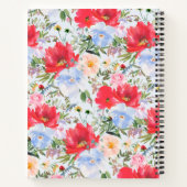 赤い青色の水彩花模様スパイラルノートブック ノートブック (裏面)