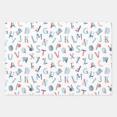 赤い青色の白のアルファベット ラッピングペーパーシート (正面)