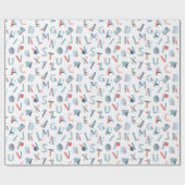 赤い青色の白のアルファベット ラッピングペーパー (フラット)