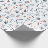 赤い青色の白のアルファベット ラッピングペーパー (角)