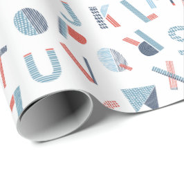 赤い青色の白のアルファベット ラッピングペーパー