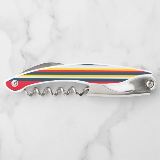 赤い青色の黄色の均一ストライプ ソムリエナイフ (裏面)