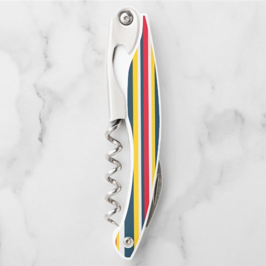 赤い青色の黄色の均一ストライプ ソムリエナイフ (正面)