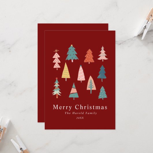 赤い非エレガント写真クリスマスツリーズカード 招待状 (正面/裏面インサイチュ)