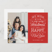 赤い非常に陽気なクリスマスフォトホリデー ポストカード (正面/裏面)