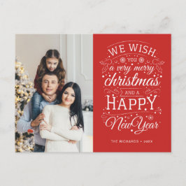 赤い非常に陽気なクリスマスフォトホリデー ポストカード