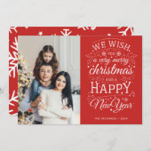 赤い非常に陽気なクリスマスフォト シーズンカード (正面/裏面)