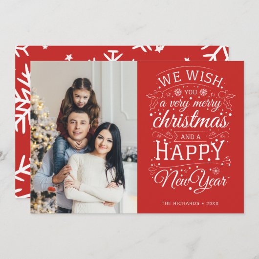 赤い非常に陽気なクリスマスフォト シーズンカード (正面/裏面)