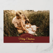 赤い非常に陽気なクリスマス4つの写真水平 箔シーズンカード (正面)