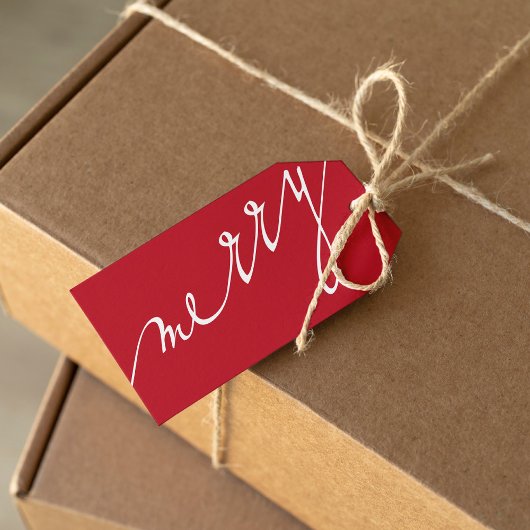 赤い非常メリーにカスタム写真のクリスマス ギフトタグ