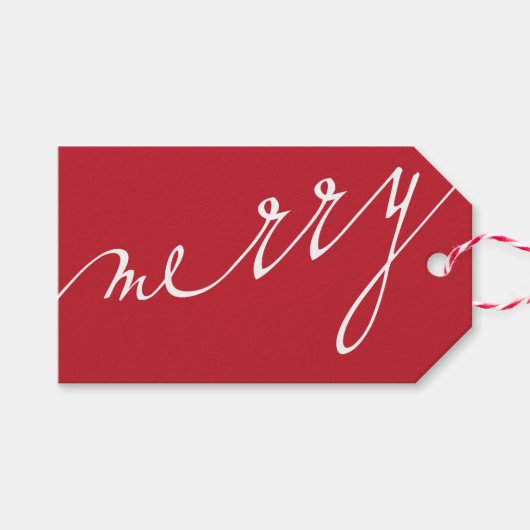 赤い非常メリーにカスタム写真のクリスマス ギフトタグ (正面(横))