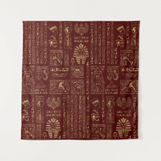 赤い革のエジプトのヒエログリフそして記号 タペストリー (正面)