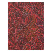 赤い革のエレガントな東洋の花の渦巻 テーブルクロス (正面)