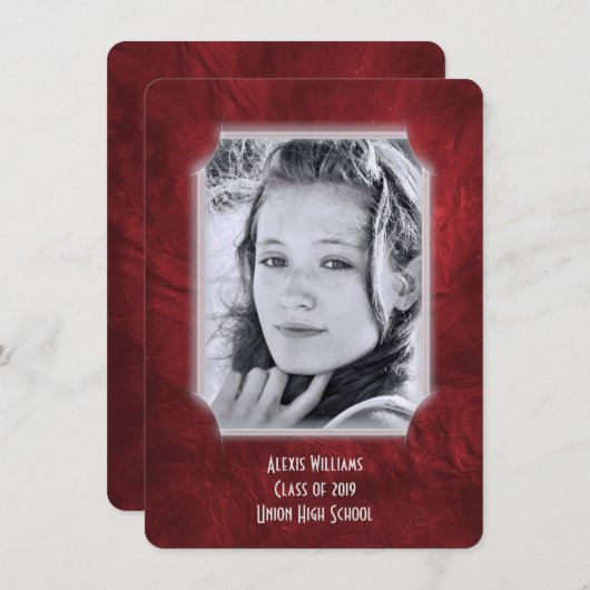 赤い革の卒業招待状 招待状 (正面/裏面)