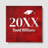 赤い革の卒業用銀箔 ゲストブック (正面)