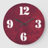 赤い革の模様に大胆な数字の顔 ラージ壁時計 (正面)