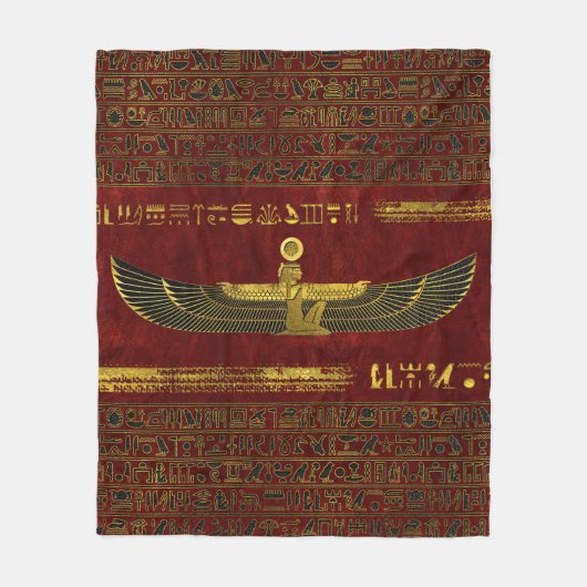 赤い革の金エジプトの神のオーナメント フリースブランケット (正面)