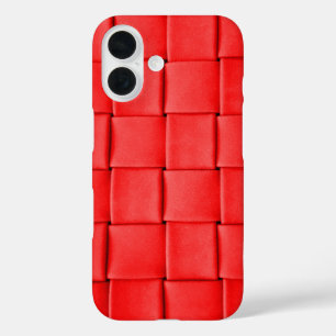 赤い革織りの背景 iPhone 16ケース