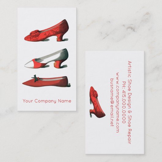 赤い靴の靴のデザインまたは修理 名刺 (正面/裏面)