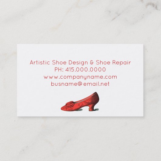 赤い靴の靴のデザインまたは修理 名刺 (裏面)