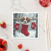 赤い靴下のクリスマスセントバーナードの子犬 スタンダードカクテルナプキン (インサイチュ)