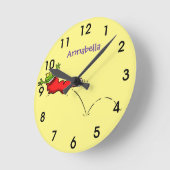 赤い靴下ジャンプ漫画のかわいい蛙 ラウンド壁時計 (傾斜)