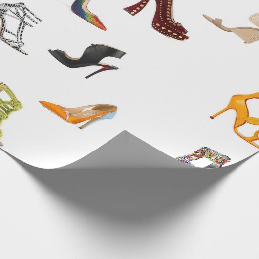 赤い靴黒は青いかかとの包装紙をポンプでくみます ラッピングペーパー (角)