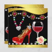 赤い靴、ワイン & ジュエリー どんなイベントでも 招待状 (正面/裏面)