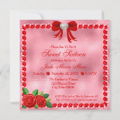 赤い靴、宝石およびバラ花Sweet sixteen 招待状 (裏面)