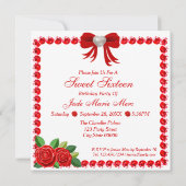 赤い靴、宝石およびバラ花Sweet sixteen 招待状 (裏面)