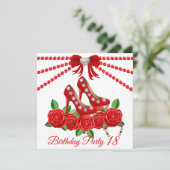 赤い靴、宝石とバラの花18誕生日 招待状 (スタンド正面)