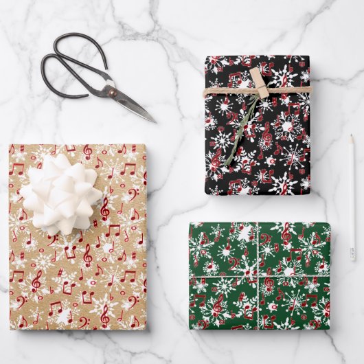 赤い音楽と雪 ラッピングペーパーシート (正面)