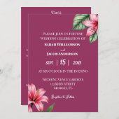 赤い頬のピンクの花 招待状 (正面/裏面)